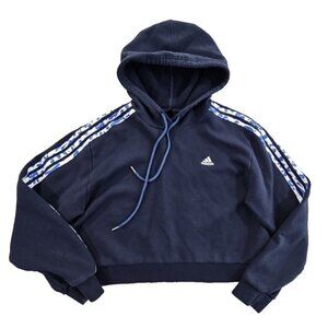 Adidas Women's Sz L Cheetah Print Pullover Hoodie in Navy Cropped Yoga Gym‎ EUC